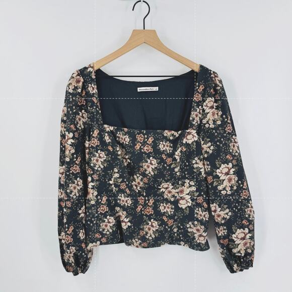 Abercrombie & Fitch Tops - Abercrombie Fitch Dark Floral Square Neck Corset Romantic Long Sleeve Top Large